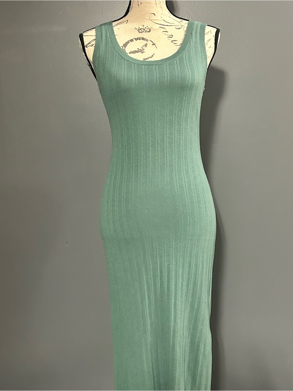 Sage Green Ribbed Knit Maxi Dress - Medium